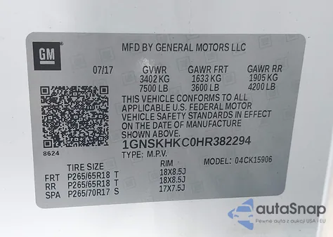 2017 Chevrolet Suburban Lt z USA, uszkodzony, nr VIN 1GNSKHKC0HR382294